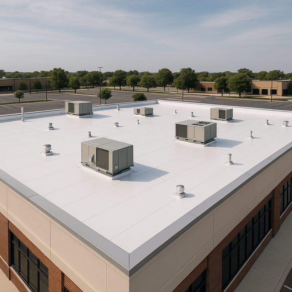 Commercial roof coating for a low-slope roof in the Austin area
