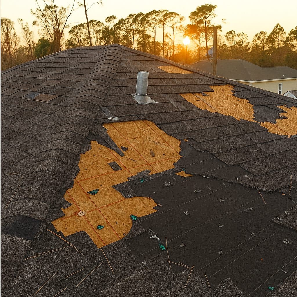 Roof repair work on an Austin-area shingle roof